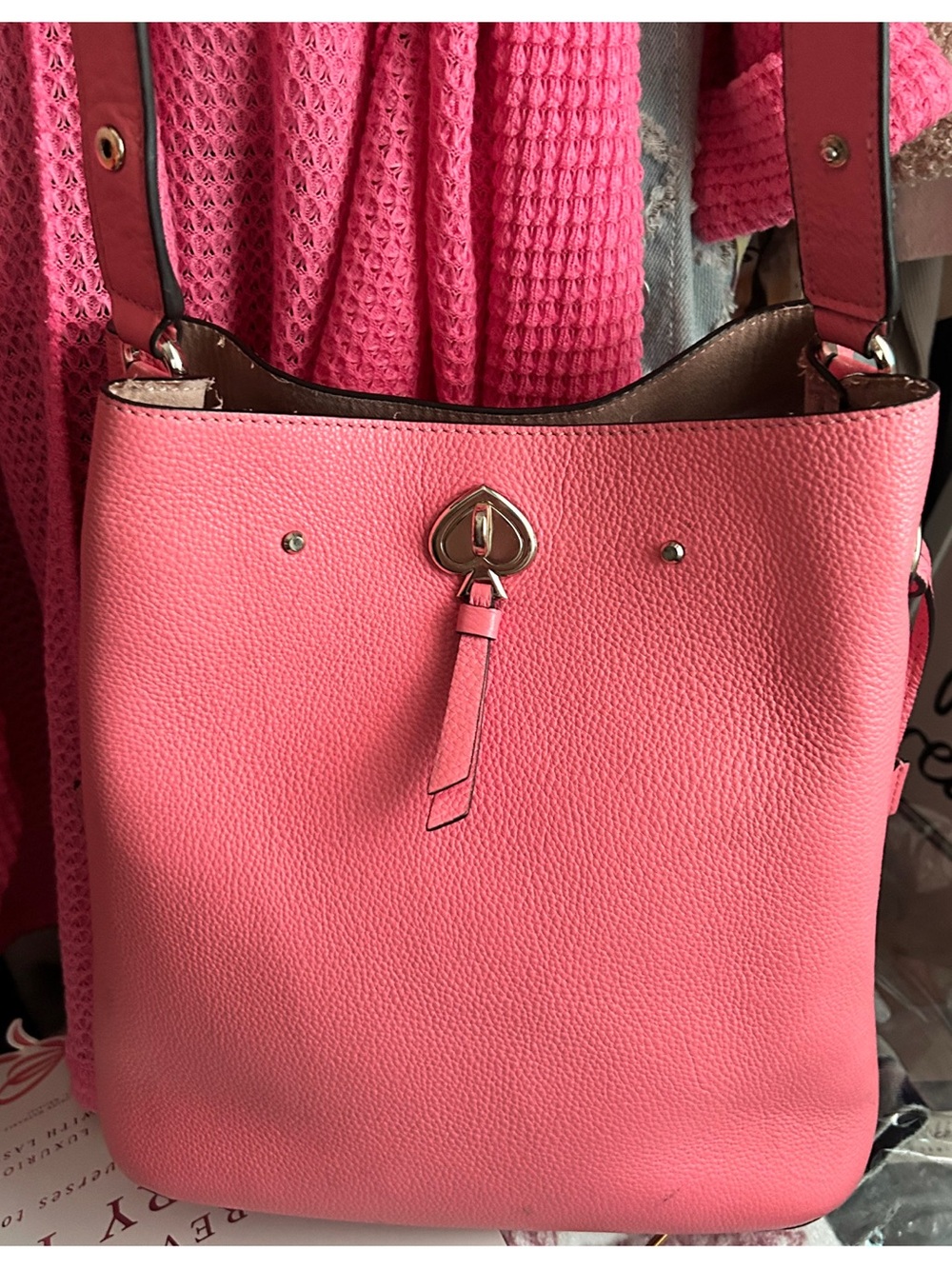 Kate Spade Marti 2 Way Convertible Pink Carnation Pebbled Leather bucket